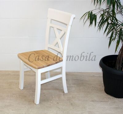 Holzstuhl Landhaus NORDIC HOME 45x96x55cm Kiefer weiß lackiert Esche natur geölt