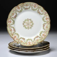 4 Antique Limoges Bread Butter Plates Pink Rose Swag Wreath PL Pouyat LS S 6.25"