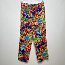 Vintage 80s Impressions Red Floral Tropical Hawaiian Beach Lounge Pants Size S
