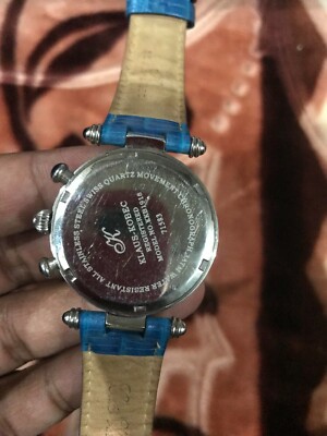 Klaus Kobec Ladies Chronograph watch  blue Klaus Kobec Womens Chronograph Watch Blue Leather 8 Diamonds  main image 3