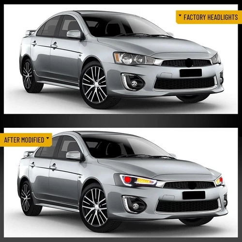 Headlight Demon Eyes For Mitsubishi Lancer CJ CF EVO X 2007-2017 Black LED - Picture 9 of 10