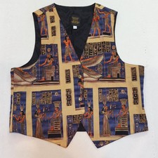Infinity Chic 100% Cotton Ancient Egyptian Print Vest Size Large Lined 2-button