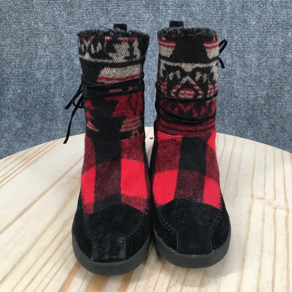Madden Girl Winter Boots Womens 7.5 Jackmen Multicolor Faux Fux Pull On Plaid - Image 4 of 4