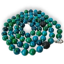 16" Painted Bead & Lava Stone Diffuser Aromatherapy Necklace Blue & Green NWT