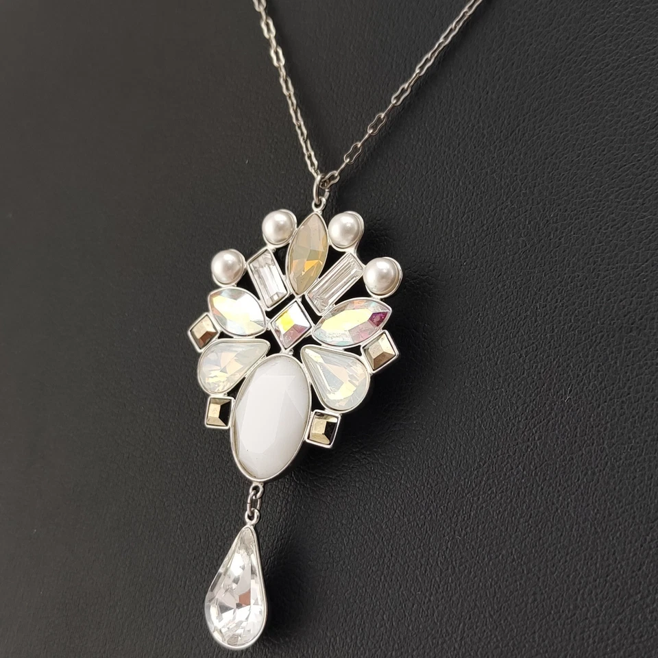⭐ Swarovski Halskette Collier Anhänger Strass Stein Kette Perle Silber 142 ⭐ - Bild 2 von 4