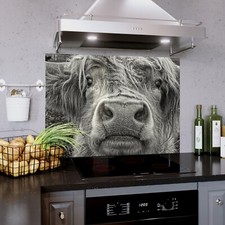 Glass Splashback Kitchen Tile Cooker Panel ANY SIZE Grey  Cow Bull Photo Zoom