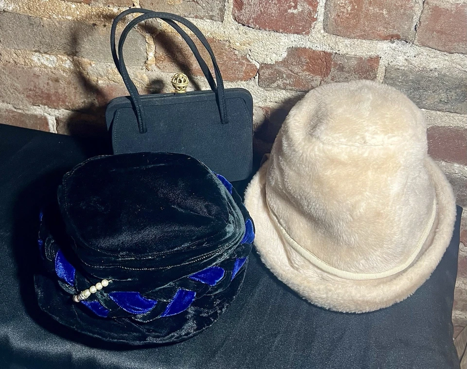 VTG Hat & Purse Lot Antique Fur Costume Great Gatsby Flapper Fashion - Image 2 of 4