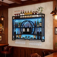 3-Tier Fully Assemble Hanging Bar Liquor Rack Wall Mounted Wine Display Cabinet