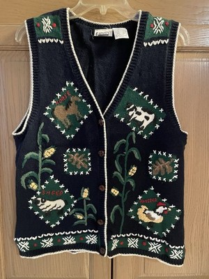 VTG 90s Capacity Farm Animal Knit Sweater Vest Medium Cute Cozy & nice buttons