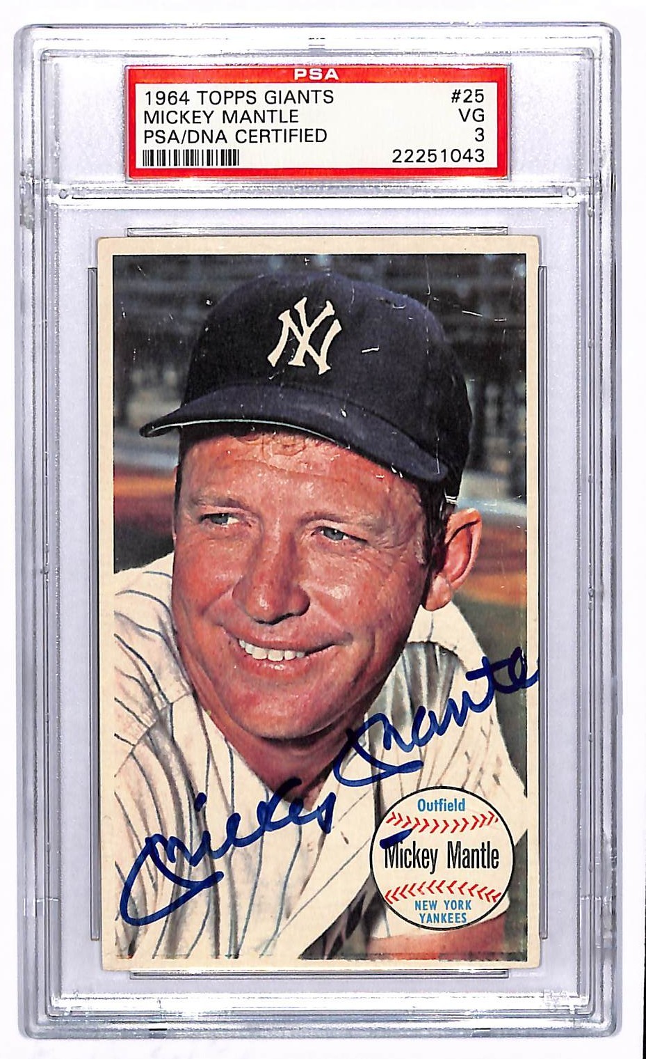 1964 Topps Giants Mickey Mantle Signed Auto Autograph #25 Yankees PSA Authentic