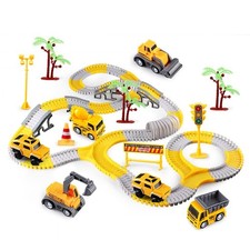 305PCS Construction Race Tracks for Kids Toys, 2 Electric 305PCS, Yellow grey