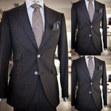 Wool Blend Suits for Men Business Tuxedos Slim Formal Coat Casual Black Jacket