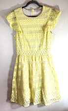 Oasis Lemon Yellow Lace Dress UK Small Skater Style Knee Length Cotton Blend