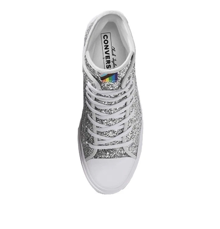 CONVERSE CHUCK 70 DE LUX PAIETTES ARGENTO HI Sneakers Con Tacco Tg 42 - Immagine 3 di 4