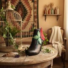 NEW Women 2PCS Boot Chain Bracelet Red Flower Patch Embroidery Shoe Band Anklet