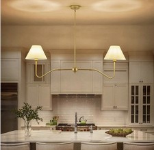 2-Light Gold Linear Chandelier with White pleated Fabric Shade 55"