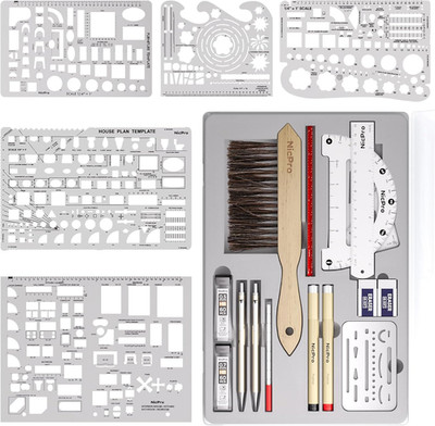 21PCS Professional Drafting Tools & Geometry Set with Case, Architect Compass &