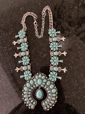 Faux fashion costume native squash blossom necklace turquoise