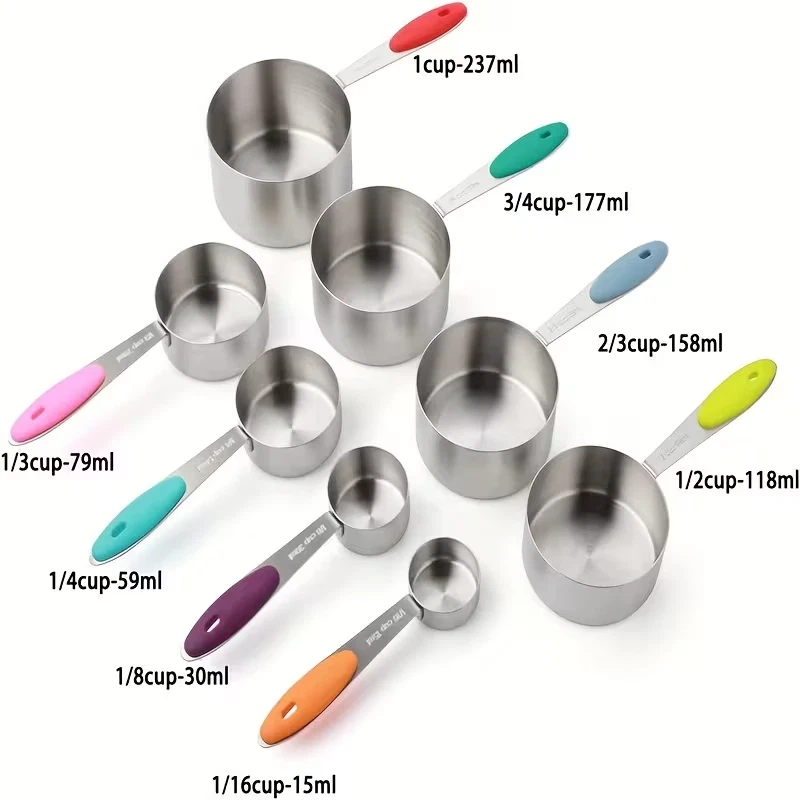 Kit Tasses Cuillères Mesure Acier Inoxydable Magnétiques Pâtisserie Cuisine - Photo 1/4
