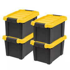 5 Gal. Heavy-Duty Stackable Storage Tote, Black with Yellow Lid Set of 4