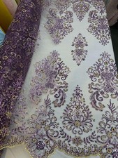Purple Embroidered Lace Fabric Luxury Sequin Tulle Bridal Evening Dress