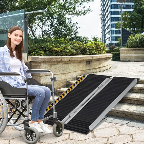 Wheelchair Ramp 3FT w/ Transition Plate & Non-slip Surface Warning ...