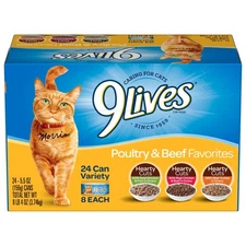 9Lives Poultry and Beef Favorites Variety Pack Wet Cat Food, 5.5-Ounce Can