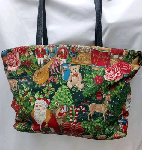 Vtg Christmas Tote Purse Shopping Zipper Double Strap Shoulder Bag - Picture 2 of 5