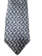 ALFANI MEN NECKTIE (NEW) 100% SILK BLUE/SILVER GEOMETRIC PRINT MADE IN USA 57" L