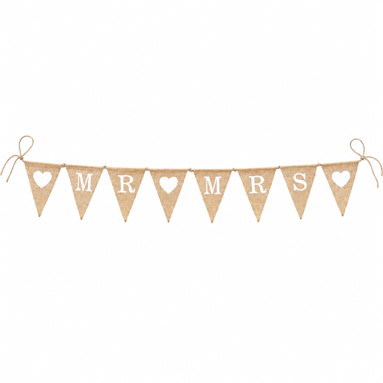 8 Pennants Mr & Mrs And Hearts Hessian Bunting - Wedding Decoration