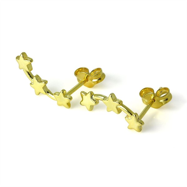 Gold Getauchtes Sterlingsilber Dreifach Sternschnuppe Ohrstecker-image