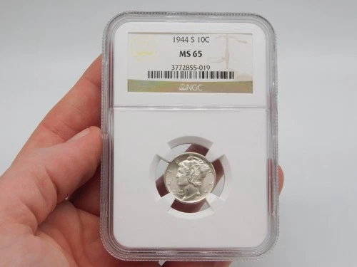 NGC MS65 1944 S UNITED STATES OF AMERICA SILVER MERCURY DIME 10C COIN