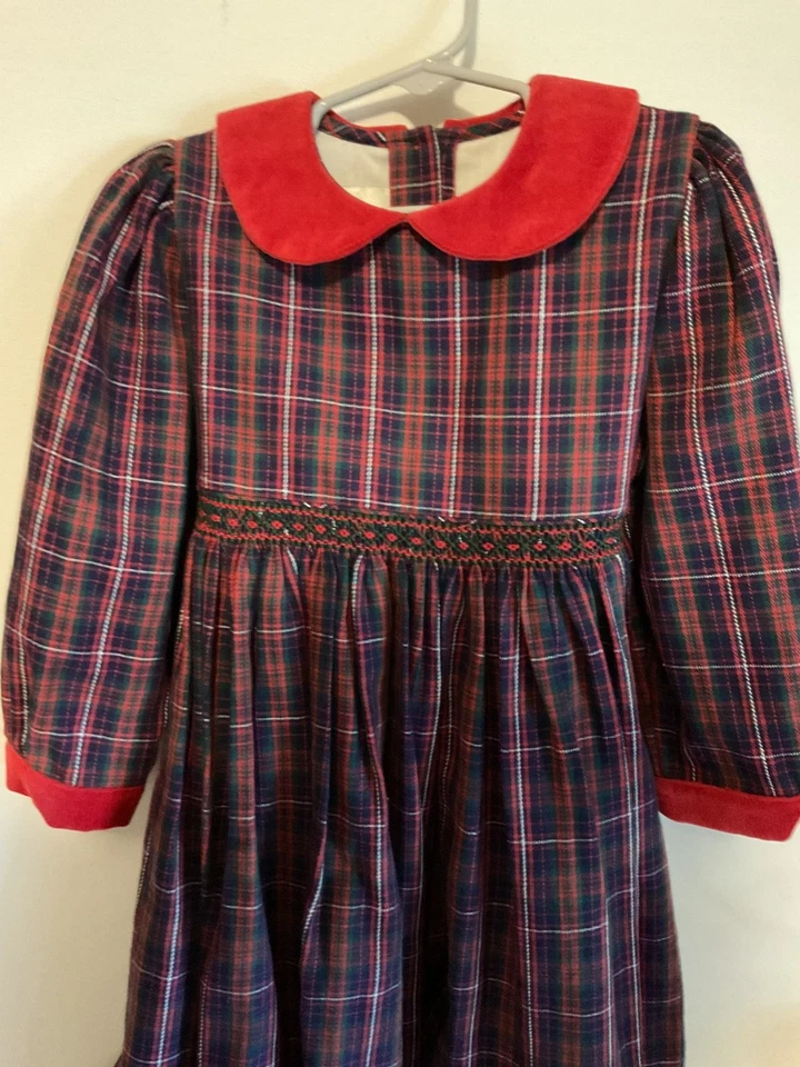 Vestido de Navidad a cuadros Strasburg 5T, ribete de terciopelo Foto 2 de 4