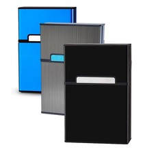 Cigarette Case Aluminum Magnetic Switch 20 Capacity 3 Pack Gray blue Black