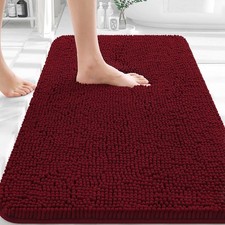 OLANLY Bathroom Rugs 30x20, Extra Soft Absorbent Chenille 30" X 20", Burgundy
