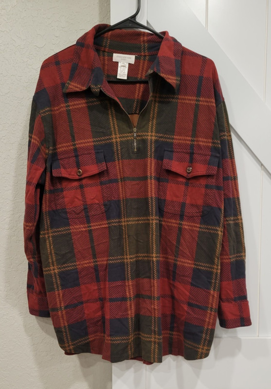 Jones New York Sport Men's 1X Cotton Flannel Plaid Button-Up Shirt Pockets