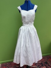Vintage Ivory Tea Length Wedding Dress Satin Jacquard Swirl Bridal Dress UK 8