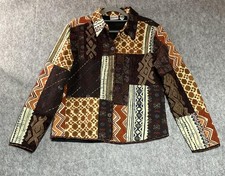 Chicos Jacket Womens 1 Medium Brown Patchwork Embroidered Boho Button Front