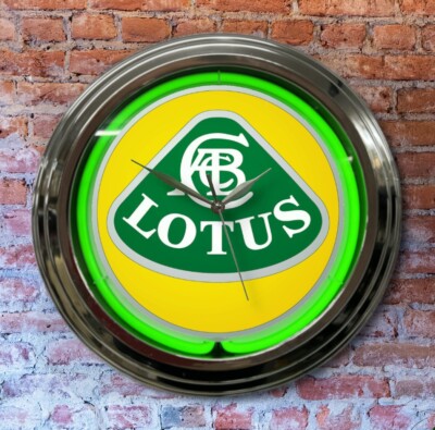 Lotus gelb / grün Neon Wanduhr Garage Höhle Werbung Automobilia