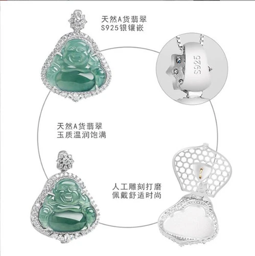 Zertifizierter grüner natürlicher Burma A Jade Jadeit 925 Silber Buddha Anhänger AAA - Bild 4 von 10