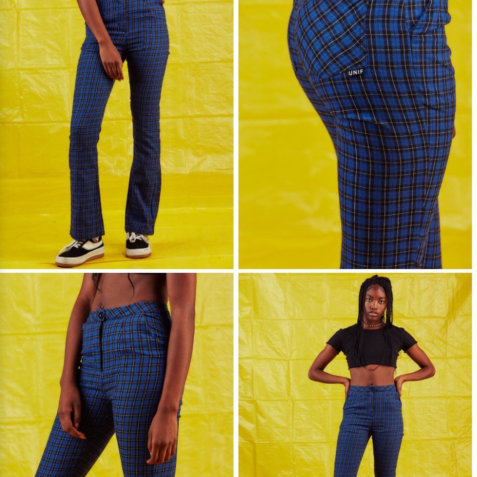 UNIF High Waist Winx Check Pants Trousers Size UK Blue Plaid for