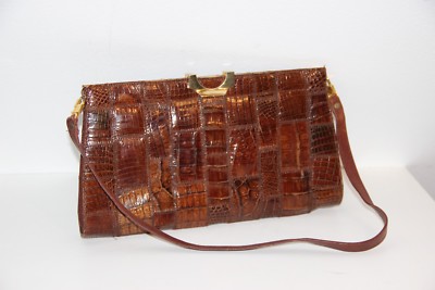 Alte HANDTASCHE Tasche Leder braun fest PEREZ Spain 34 x 19 cm 