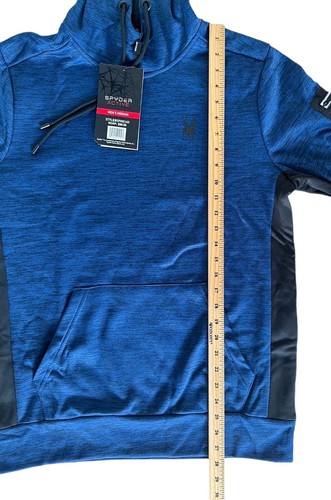 Spyder Men's Tech Fleece Hoodie Long Sleeve with Sleeve Pocket Size M Navy Blue - Picture 9 of 9