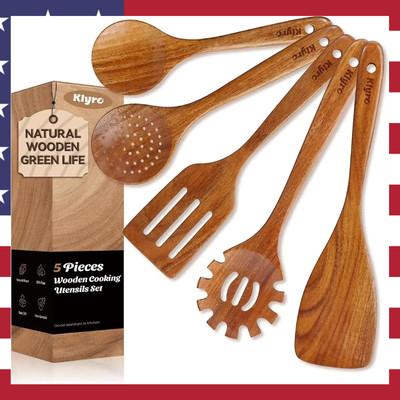 Wooden Spoons for Cooking Natural Teak Wooden Kitchen Utensils Set Wooden