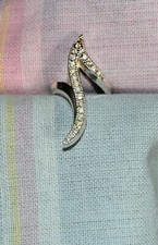 Sterling Silver Modern Freeform Statement Swirl White Zirconia Gemstone Ring 6.7