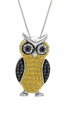 Natural Diamond Owl Pendant Necklace 14k Gold Plated Sterling Silver 0.01 Ct