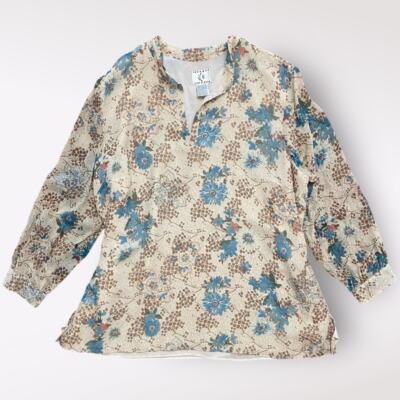 ICE Vintage Silk Beaded Blouse Womens Size 3X Beige  Blue Boho Floral