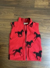 Rod’s Fleece Vest Size 7/8 Horse Equestrian Print Red/black Western Usa Vintage