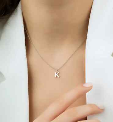K♡♡K 14K SOLID WHITE GOLD INITIAL NECKLACE, LETTER K NECKLACE | eBay
