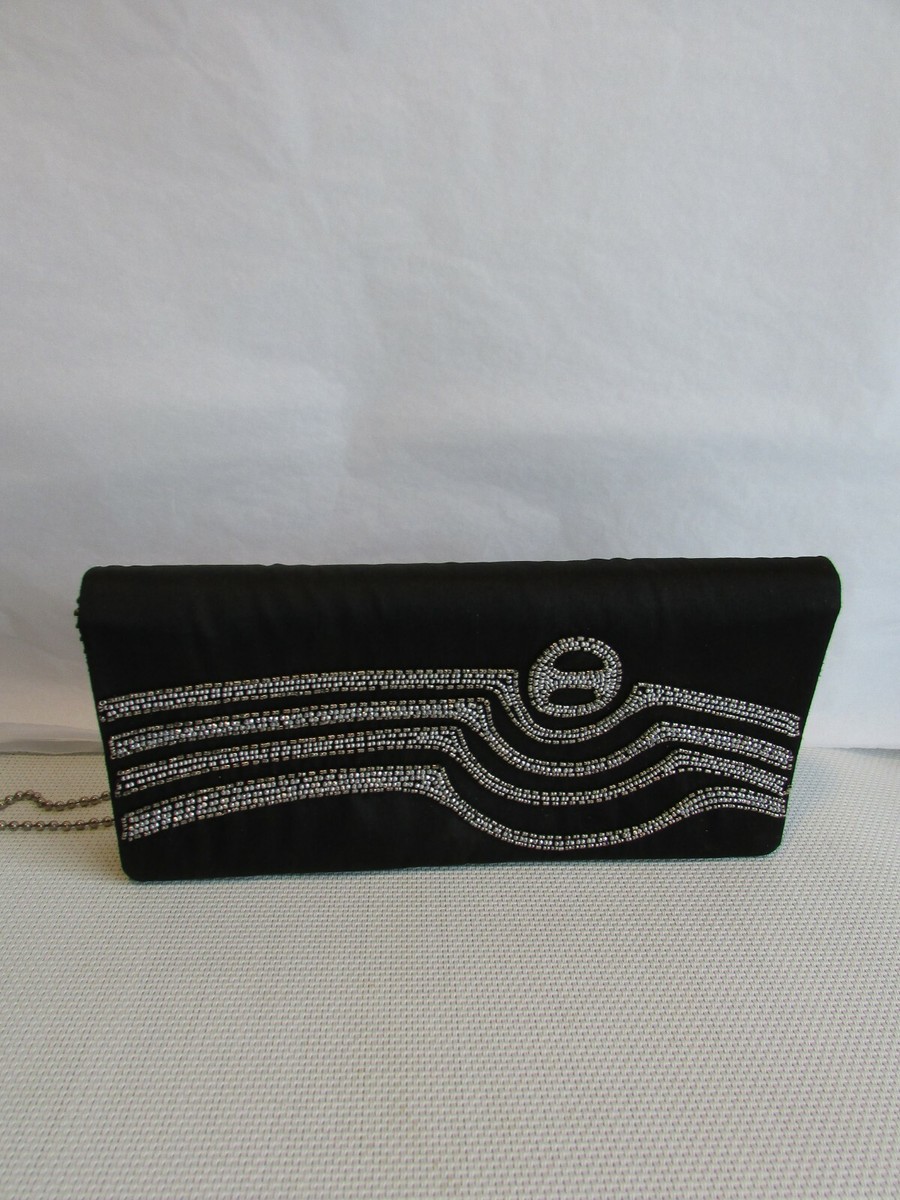 Sac De Soirée Vintage Pierre Cardin En Soie Et Perles Noir/marron - Occasion Superbe état
